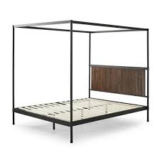 Queen canopy bed frame wood, in a classic design wood with reviews ratings current price. Zinus Wesley Brown Metal And Wood Queen Canopy Platform Bed Fbmind 72q The Home Depot