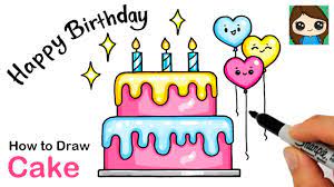 Follow along and draw a cute birthday cake! How To Draw A Happy Birthday Cake Easy Youtube