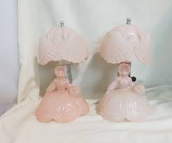 Antique Pair Of Lady Boudoir Lamps Pink