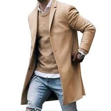 Men Warm Trench Coat Blazer Suit Long