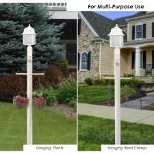 Solus 8 Ft White Outdoor Lamp Post Traditional In Ground Light Pole With Cross Arm Grounded Convenience Outlet 8 C320 Wh The Home Depot