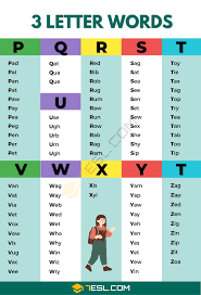 cool 3 letter words list in english