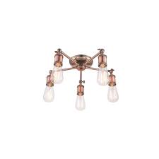 Endon Hal Industrial 5 Light Semi Flush Ceiling Light In Aged Pewter And Copper Finish 76336