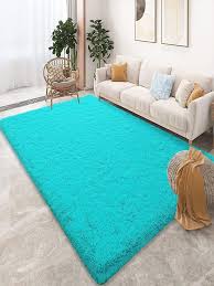 1pc sky blue plush soft long pile rug