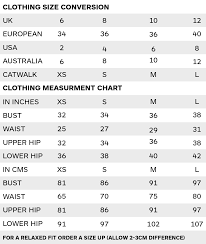 Sizing Charts Catwalk Connection