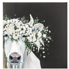 Cow Flower Crown Canvas Wall Decor