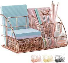 Stocking up on desk accessories generally doesn't rank high on the priority list. Amazon Com Rose Gold Desk Organizer For Women Aupsen Mesh Office Supplies Desk Accessories Features 5 Compartments 1 Mini Sliding Drawer Office Products