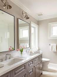 Gray Bathroom Design With Dual Sinks