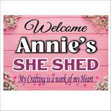 personalize she shed sign pink add name