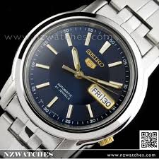 seiko 5 automatic blue gold mens watch