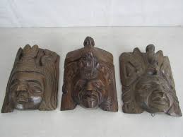 Lot Of 3 Myan Aztec Hand Carved Wooden