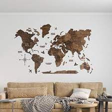 Wood 3d Wood World Map Wall Art