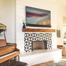 Black And White Cement Tile Fireplace