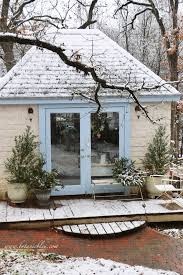 Snowy French Country Garden Shed