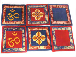 tibetan wool mat om symbol 12x12 blue