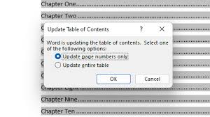 table of contents in word