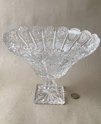 Antique 1930s Cut Glass Pedestal Bowl