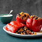 bean and rice stuffed red bell peppers   crock pot