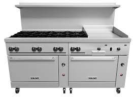 They are suited for an array of cooking utensils including enamel, iron pan, and so on. 8 Burner 72 Inch Gas Range With A 24 Griddle And 2 Standard Ovens Vulcan Equipment