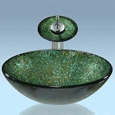 Green Round Tempered Glass Vessel Sink