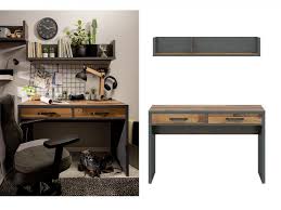 Desk And Wall Mounted Shelf Unit Dark
