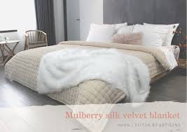 Ivory Velvet Quilt For Bedroom Kantha