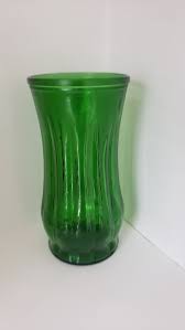Green Glass Wide Mouth Vase Vintage