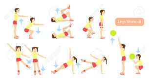 Kinder lernen spielerisch und erforschen die welt mit allen sinnen. Beine Workout Set Auf Weissem Hintergrund Ubungen Fur Madchen Gesundheitswesen Fur Kinder Lizenzfrei Nutzbare Vektorgrafiken Clip Arts Illustrationen Image 73658226