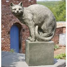 Cat Perched Cast Stone Garden Statue