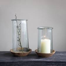 Hurricane Glass Candle Holder With Wood