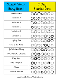Suzuki Violin 7 Day Dots Practice Chart Early Book 1