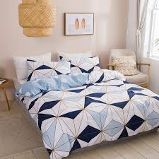 geometric plaid duvet cover set blue