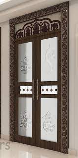 pooja room glass door carved door