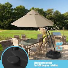 Forclover 11 Ft Outdoor Cantilever Hanging Umbrella With Base And Wheels In Beige