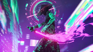 neon samurai cyberpunk hd wallpaper