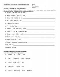 Worksheet Chemical Equations Review