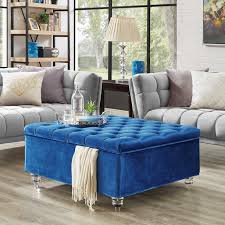 If you're short on space but often find you require an extra seat around the dinner table or while entertaining guests in your living room, adding an ottoman. Inspired Home Clarissa Velvet Storage Ottoman Cocktail Coffee Table Square Tufted Blue Walmart Com Walmart Com