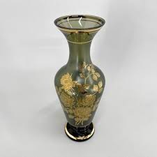 Large Green Glass Vase With Golden
