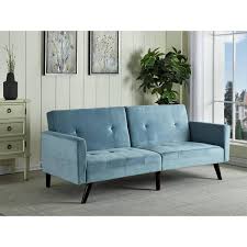 Us Pride Furniture Lucas 79 In Width Light Greyish Cyan Velvet Twin Size Sofa Bed