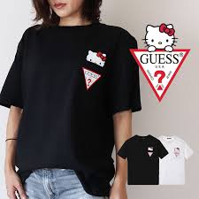 Guess X Hello Kitty Hello Kitty Collaboration Small Triangle Logo Pocket T Shirt Short Sleeves Tee Logo Constant Seller American Casual Men Mens