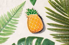 手工山羊皮零錢包 手繪風格皮革錢包 皮革小包 熱帶水果鳳梨 橘 omhandmade 零錢包 pinkoi plant leaves plants leaves