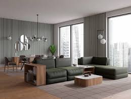 dark living room interior with sofa and