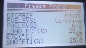 freezeframe data for p0171 in a new