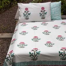 indian block print bedding set pink