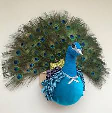 Handmade Faux Taxidermy Velvet Peacock
