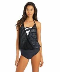 Details About Athena Size 8 Moon Glow Tankini Top Banded Brief Swimsuit Set Black Nwt 119