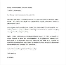 Sample College Letter Of Recommendation For High School Student In