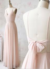 Simple Light Pink V Neck A Line Prom Dress Chiffon Floor Legnth Evening Dress