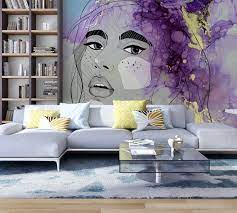 Mural Modern Purple Grey Yellow