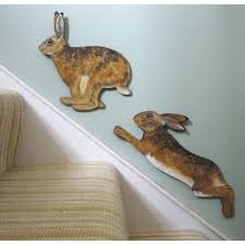 Hares On The Stairs Wooden Wall Plaques